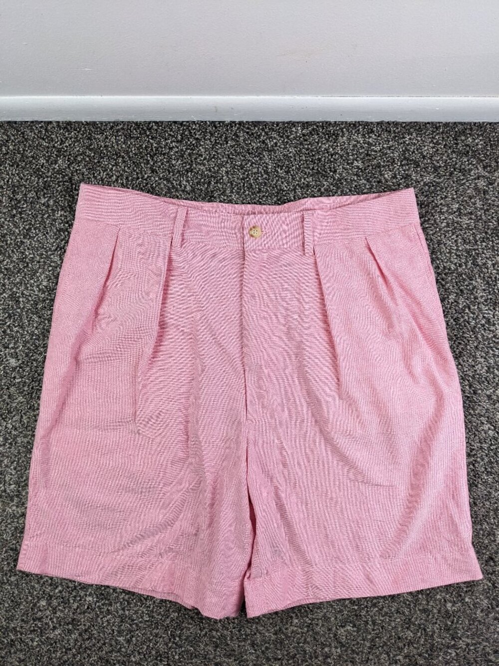 Ben Silver Shorts 8" Chino Pleated Pink Cotton Mens 37